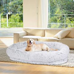 Human Size Dog Bed with Pillow Blanket 72.83x47.24x11.81in Bean Bag Bed Washable Removable Flurry Plush Cover Large Napping Human-Sized Bed For Adults Kids Pets