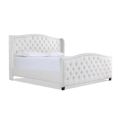 Marcella Upholstered Shelter Headboard Bed Set, King, Bright White Polyester