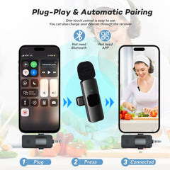 Wireless Microphone for iPhone, Android, Camera, iPad, USB C Microphone, 3 in 1 Dual Professional Wireless Lavalier Mini Microphone, Plug-Play Wireless Mic for Video Recording,YouTube,TikTok