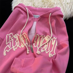 Letter Print Hoodies Women Autumn Harajuku Hip Hop Zip Up Hooded Sweatshirts Fashion Punk Sports Jacket Streetwear Y2K Clothes