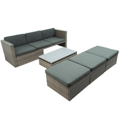 Patio Furniture Sets;  5-Piece Patio Wicker Sofa with Adustable Backrest;  Cushions;  Ottomans and Lift Top Coffee Table