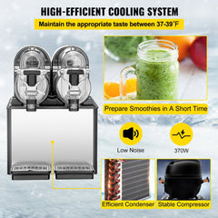 VEVOR Commercial Slushy Machine, 3LX2 Tank Slush Drink Maker, 340W Frozen Drink Machine with Temperature Preservation, Stainless Steel Home Slush Frozen Drink Machine with Automatic Clean, Black