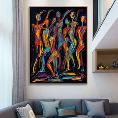 Large Abstract Colored Figures Oil Painting Original Abstract Canvas Wall Art Minimalist People Painting Geometric Figure Acrylic Painting