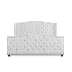 Marcella Upholstered Shelter Headboard Bed Set, King, Bright White Polyester