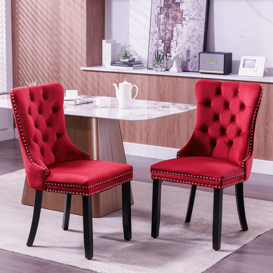 Classic Velvet Dining Chairs, High-end Tufted Solid Wood Contemporary Velvet Upholstered Dining Chair with Wood Legs Nailhead, SET OF 2,Burgundy, Wine Red,SW2001WR