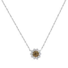 Brown Rhodium over .925 Sterling Silver 1/2 Cttw Diamond Miracle Plate Flower Cluster 18" Pendant Necklace (Champagne and I-J Color, I1-I2 Clarity)