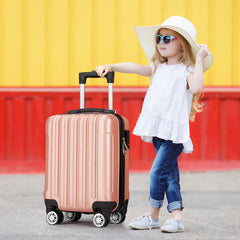 4 Piece Luggage Sets, 16/20/24/28" ABS Durable Suitcase Sets Double Wheels TSA Lock, Rose Gold