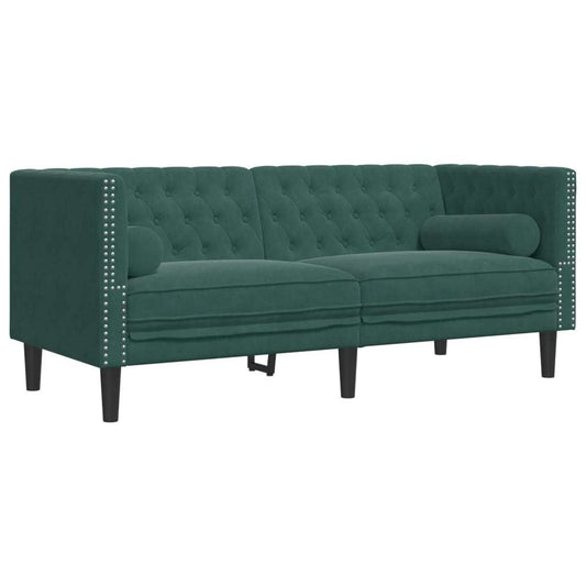 Chesterfield Sofa with Bolsters 2-Seater Dark Green Velvet