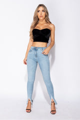 Light Blue Extreme Distressed Hem Skinny Jeans