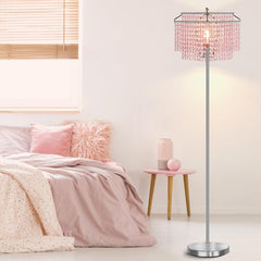 Crystal Floor Lamp, Modern Standing Lamps with Double-Layer Lampshade, Floor Lamps with On/Off Foot Switch, Tall Pole Lamp