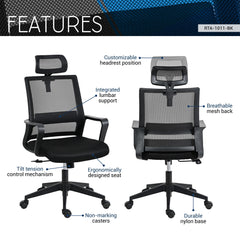 Techni Mobili Ergonomic Office Chair with Lumbar Support and Adjustable Headrest