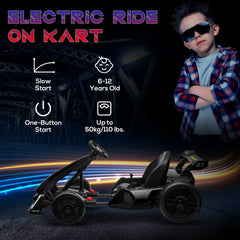 Aosom 24V 7.5 MPH Electric Go Kart with Adjustable Seat, Drifting Car Battery Powered Ride on Toy Outdoor with Slow Start, Button Start, Music, Honking Horn, Lights, for 6-12 Years Old, Black