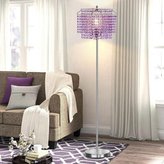 Crystal Floor Lamp, Modern Standing Lamps with Double-Layer Lampshade, Floor Lamps with On/Off Foot Switch, Tall Pole Lamp