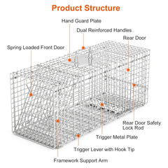 Humane Cat Trap Cage Catch Release Live Animal Rodent Cage Collapsible Galvanized Wire for Raccoons Beavers Groundhogs Foxes Armadillos