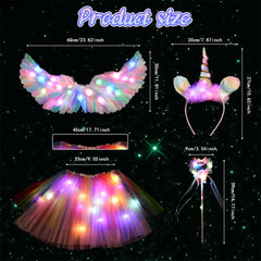 Luminous Angel Costume Children with Wings LED Tutu Skirt for Girls Halloween Carnival Cosplay