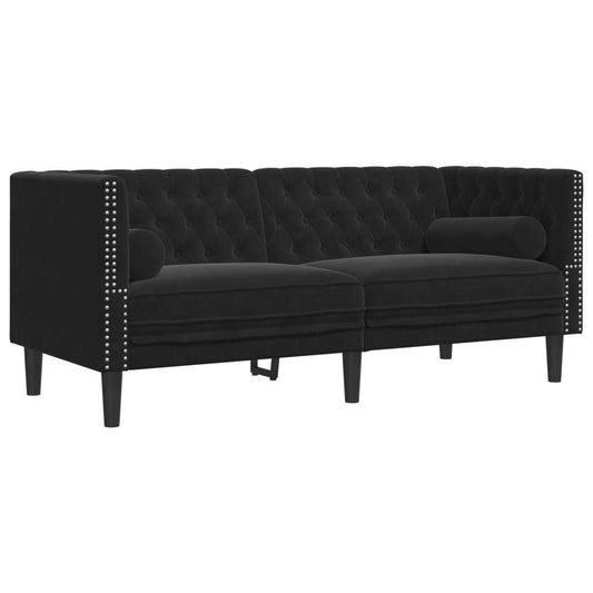 Chesterfield Sofa with Bolsters 2-Seater Black Velvet