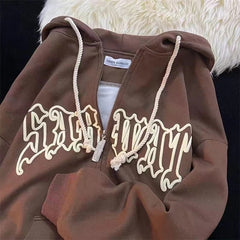 Letter Print Hoodies Women Autumn Harajuku Hip Hop Zip Up Hooded Sweatshirts Fashion Punk Sports Jacket Streetwear Y2K Clothes