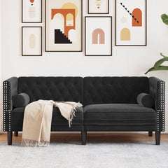 Chesterfield Sofa with Bolsters 2-Seater Black Velvet