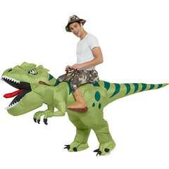 New Hot Sale Funny Child Adult Inflatable Riding Green Dinosaur Cosplay Costume Kids Fancy Dress Halloween Holiday Theme Party