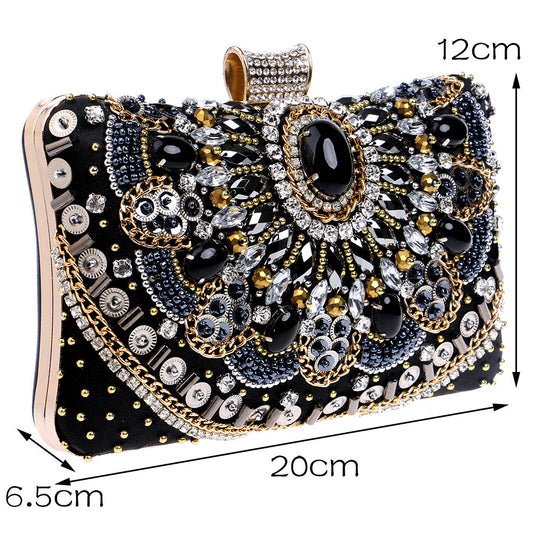 Embroidered Evening Bag Ladies Luxury Banquet Clutch Black