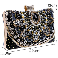 Embroidered Evening Bag Ladies Luxury Banquet Clutch Black