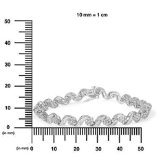 10K White Gold 2.00 Cttw Round-Cut and Baguette-Cut Diamond Floral Design Swirl Link 7" Bracelet (I-J Color, I1-I2 Clarity)