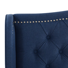 Marcella Upholstered Shelter Headboard Bed Set, King, Dark Sapphire Blue Woven