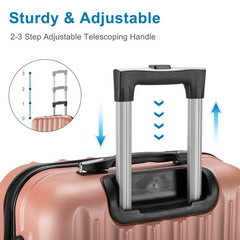 4 Piece Luggage Sets, 16/20/24/28" ABS Durable Suitcase Sets Double Wheels TSA Lock, Rose Gold