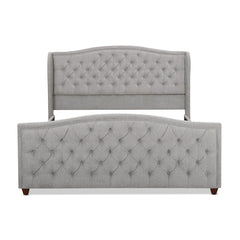 Marcella Upholstered Shelter Headboard Bed Set, King, Silver Grey Polyester