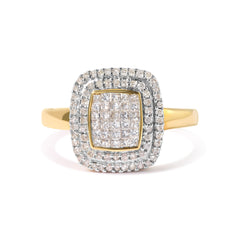 10K Yellow Gold 1/2 cttw Round and Princess Diamond Composite Head and Halo Ring (H-I Color, SI1-SI2 Clarity) - Ring Size 7