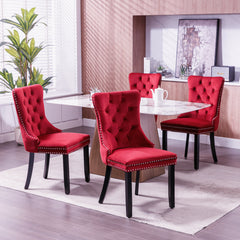 Classic Velvet Dining Chairs, High-end Tufted Solid Wood Contemporary Velvet Upholstered Dining Chair with Wood Legs Nailhead, SET OF 2,Burgundy, Wine Red,SW2001WR