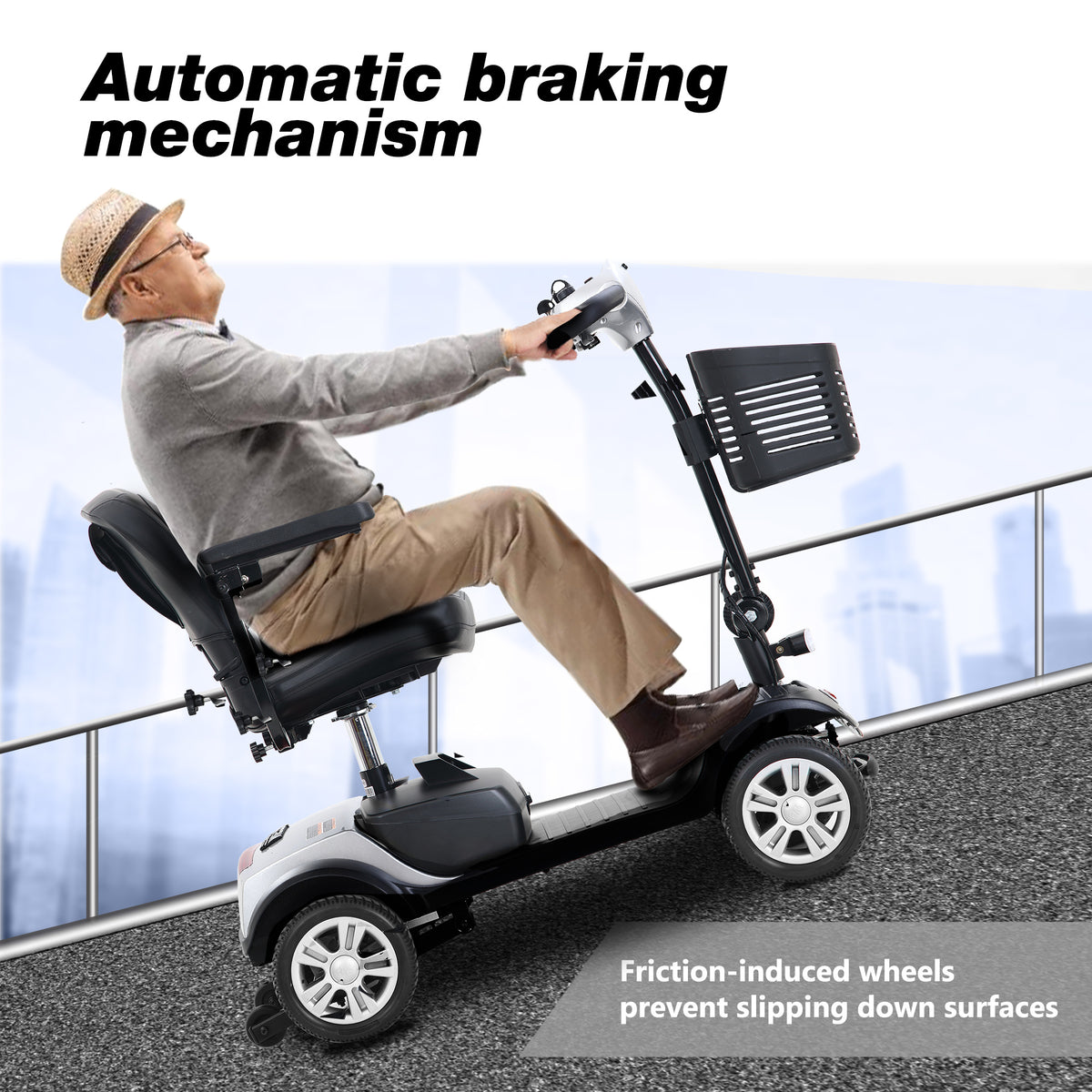 Four wheels Compact Travel Mobility Scooter with 300W Motor for Adult-300lbs, SILVER