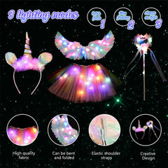 Luminous Angel Costume Children with Wings LED Tutu Skirt for Girls Halloween Carnival Cosplay