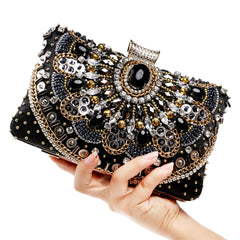 Embroidered Evening Bag Ladies Luxury Banquet Clutch Black