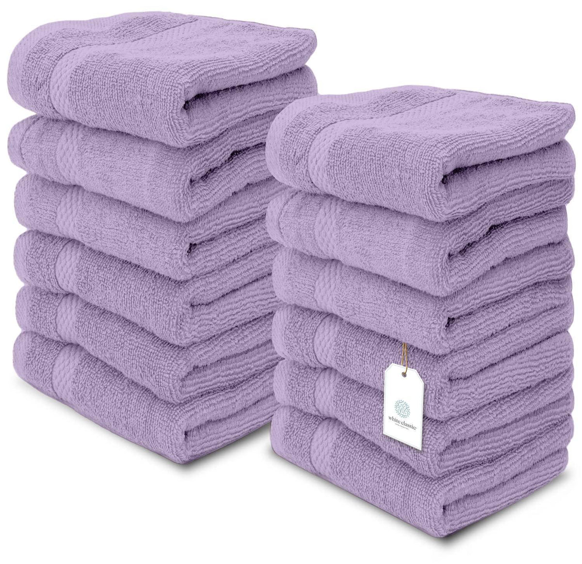 Luxury Washcloths for Bathroom 12 Pcs Set Hotel Spa Kitchen Circlet Egyptian Cotton Highly Absorbent Hotel Quality Face Towels Bulk Set 13x13 Inch Lavender Color