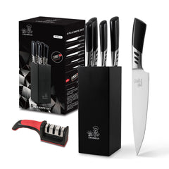 CHUSHIJI Knife Sets for Kitchen with Block and Sharpener 7-Pieces Premium Stainless Steel Kitchen Knife Sets with Block - Hard Wood Brown Knife Block Set