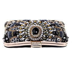 Embroidered Evening Bag Ladies Luxury Banquet Clutch Black