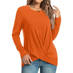 Women's Winter Fall Tunic Tops Long Sleeve Casual T-Shirts Front Twist Crewneck Blouse For Leggings