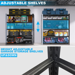 72.05 Inch Tall Black Metal Shelves with 5 Removable Dividers Are High Capacity and Load Bearing for Garages, Kitchens and Offices.