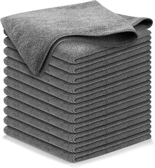 Microfiber Cleaning Cloth Grey - 12 Pcs (12.5"X12.5") - High Performance - 1200 Washes, Ultra Absorbent Microfiber Towel Weave Grime & Liquid for Streak-Free Mirror Shine - Car Washing Cloth